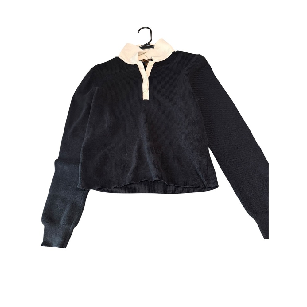Truth by Republic Womens Knit Polo Sweater Black Cream Contrast Collar Large - Picture 1 of 5